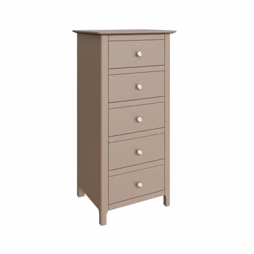 FWStyle Palma Putty 5-Drawer Tall Slim Chest of Drawers in Beige Oak, H: 102 cm, W: 40 cm, D: 50 cm