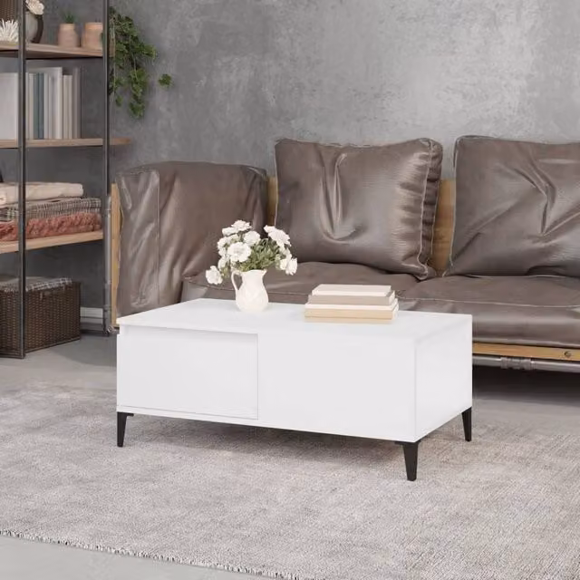 Berkfield Home Sturdy White Coffee Table, W/D/H: 90 x 50 x 36.5 cm