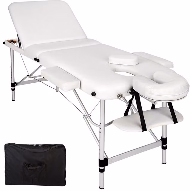 tectake 3-Zone Aluminium Massage Table with Padding Bag in White