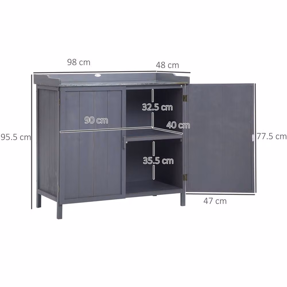 STILVORA Modern Grey Outdoor Storage Cabinet with Galvanised Steel Top and Internal Shelves – 3