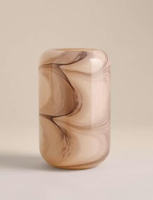 M&S Brown Marble Effect Glass Cylinder Vase