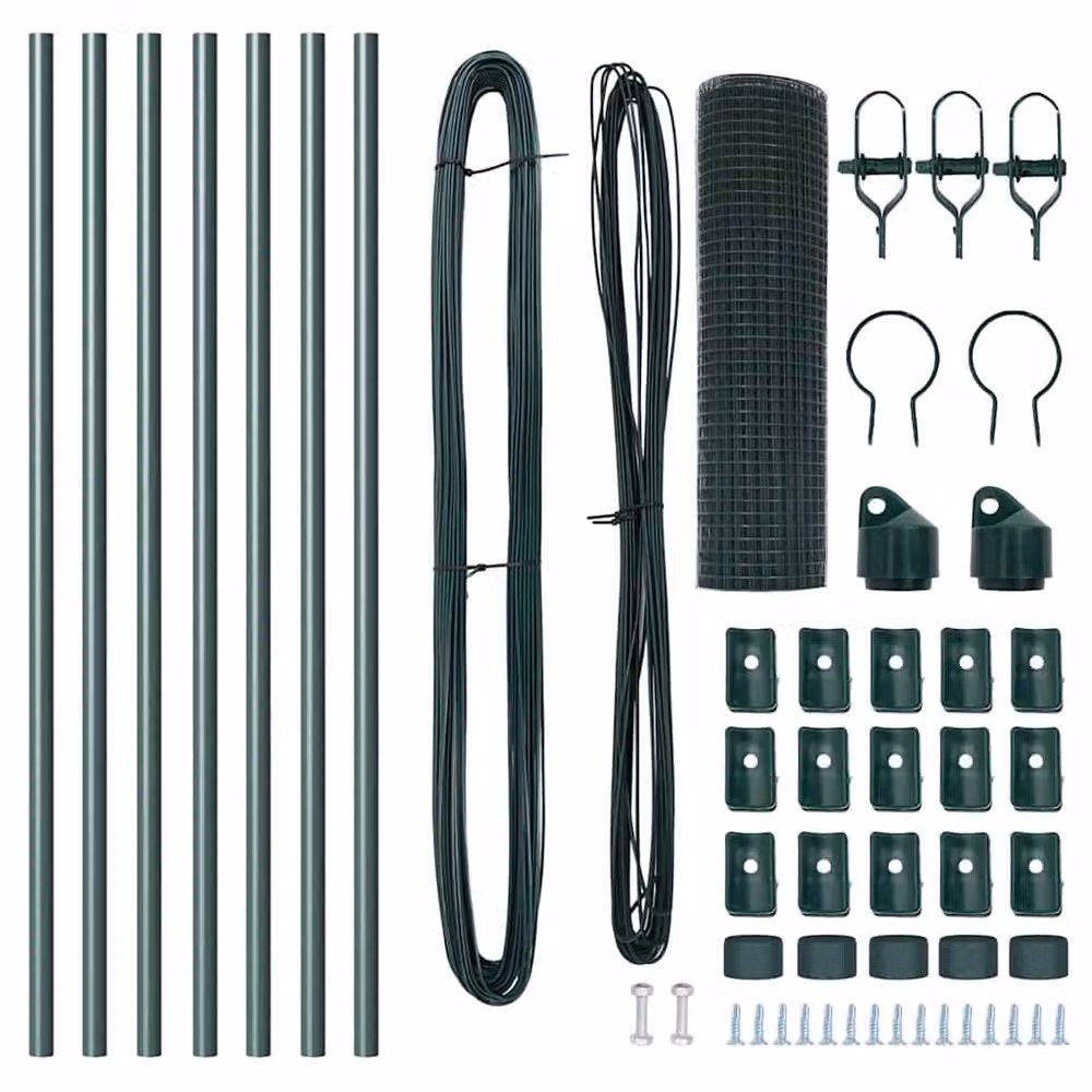 Berkfield Home Green Powder-Coated Steel Welded Wire Fence with 7 Posts, W: 10 m, H: 0.6 m – 5