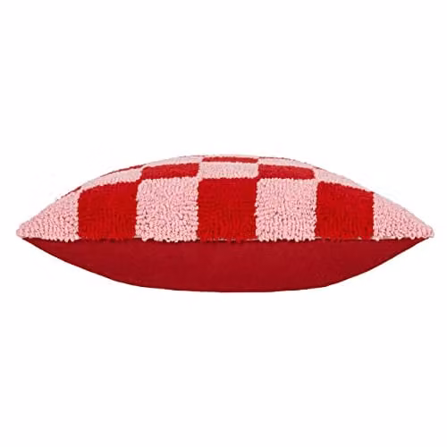 Riva Home Retro Checked Square Cushion in Red and Pink with Removable Polyester Cover, W/D/H: 45 x 45 x 45 cm – 2
