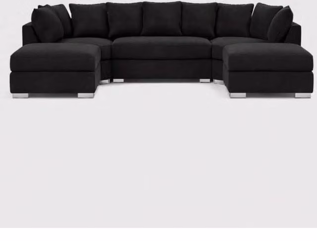 Home & Love Orlando Bishop U Shape Cinema Scatterback Corner Sofa in Black with Matching Ottoman and Scatter Cushions
