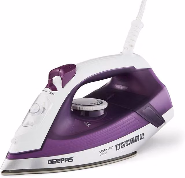 Geepas 2000W Steam Iron with Ceramic Non-Stick Soleplate and Vertical Steam Function in Purple – 1