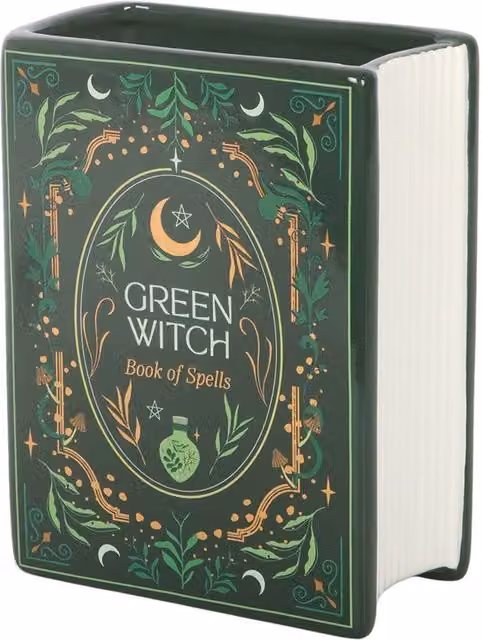 Kingsbury Gifts Green Witch Book Shaped Ceramic Tabletop Vase in Green
