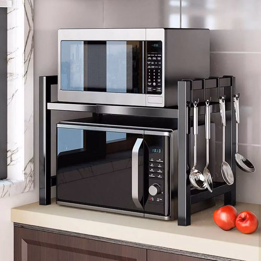 NESTLUNE Heavy Duty Black Metal Microwave Rack and Kitchen Storage Stand with Adjustable Shelves, W/D/H: 100 x 100 x 100 cm – 5