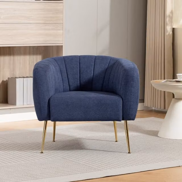 Artemis Home Stanton Accent Chair in Blue Denim Fabric with Solid Wood Frame