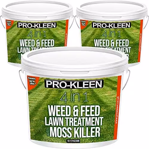 Pro-Kleen 4 in 1 Weed and Feed Lawn Treatment with Moss Killer, 3 x 2.5kg