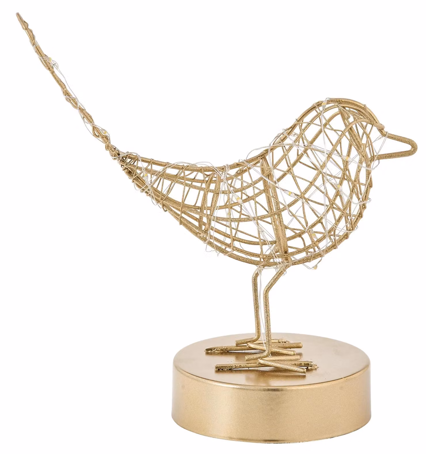 mysmartbuy Robin LED Light Decoration, White and Gold Freestanding Metal Bird Ornament with 20 Warm White LEDs, W/D/H: 21 x 20 x 10 cm – 2