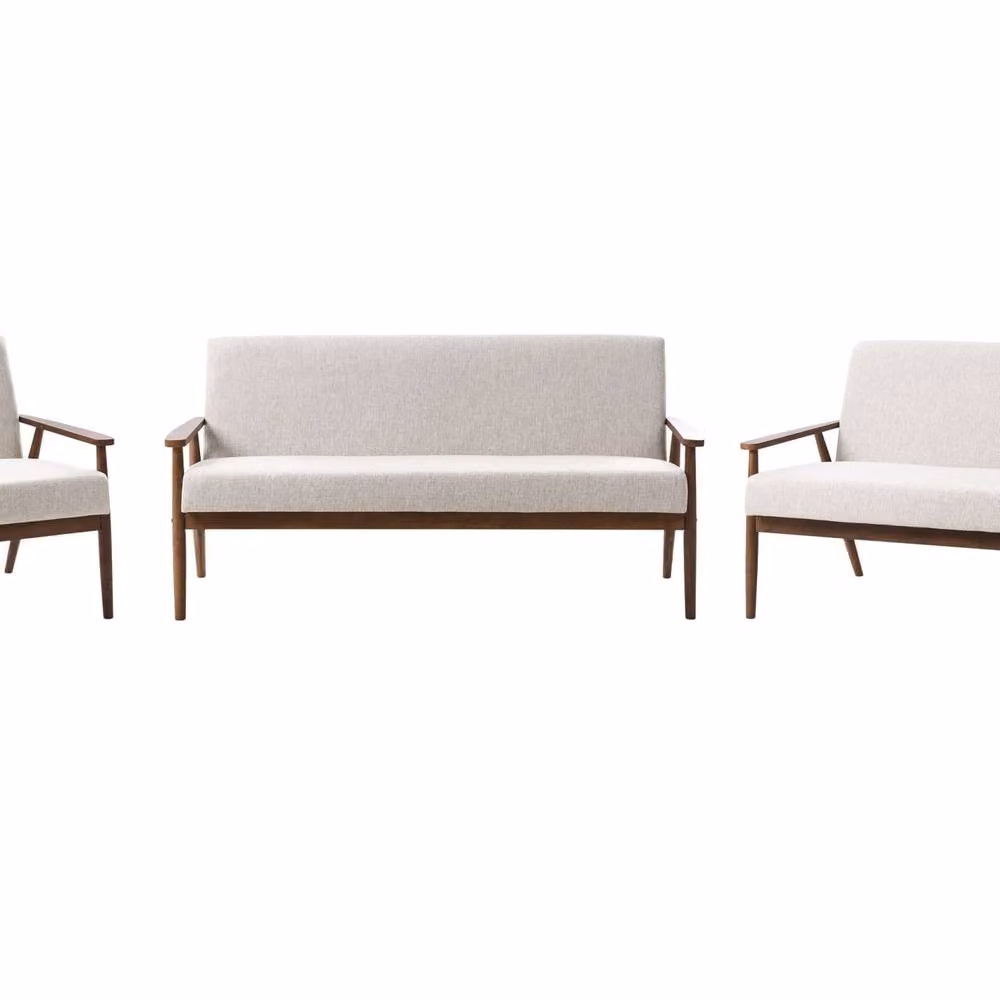 Wyld and Coco Retro Three Piece Living Room Set in Grey Polyester Upholstery – 2