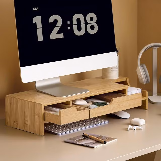 SoBuy Computer Screen Monitor Riser Desk Organiser in Brown and Yellow