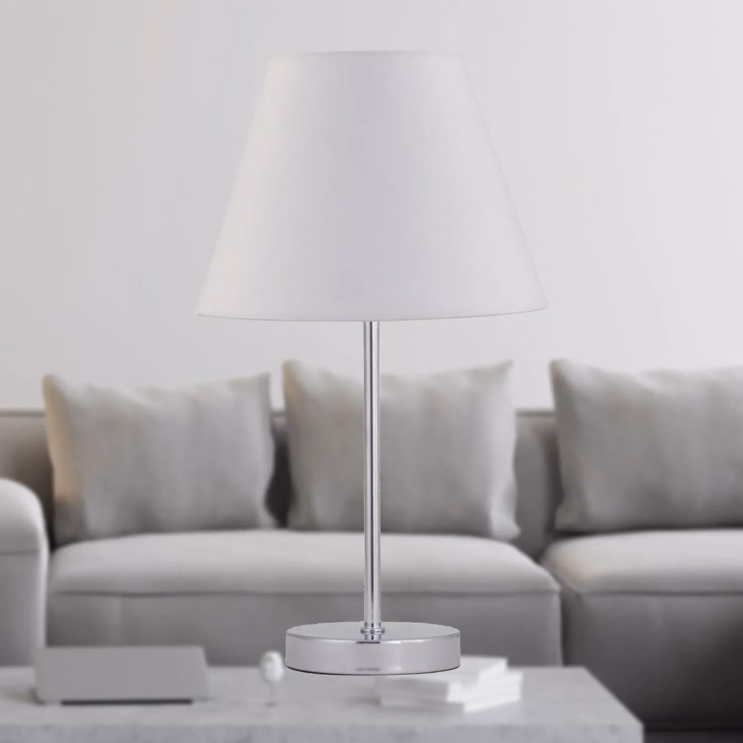 First Choice Lighting Chrome Touch Operated Dimmable LED Table Lamp with White Fabric Shade – 2