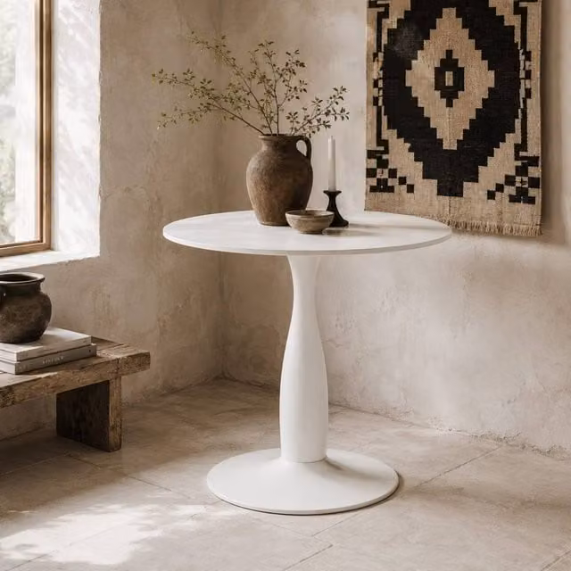 Wyld Haus Round White Dining Table with MDF Top and Steel Base, Diameter: 80 cm, Height: 74 cm