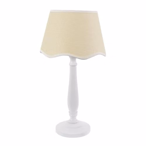 ValueLights White Wood Candlestick Table Lamp with Scallop Shade and LED Bulb