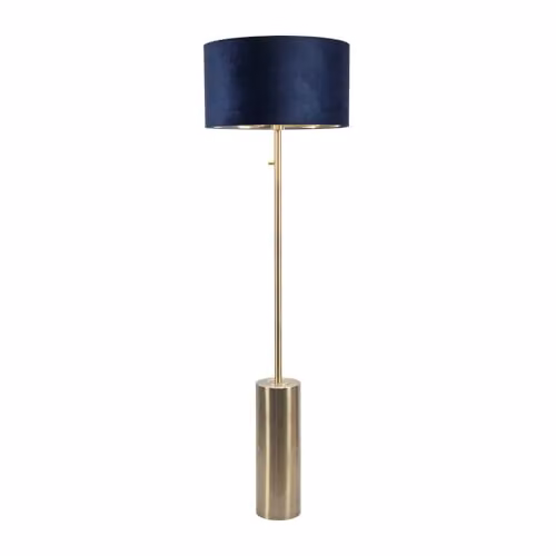 ValueLights Lexy Dimmable Floor Lamp in Antique Brass with Navy Blue Velvet and Gold Inner Shade – 1