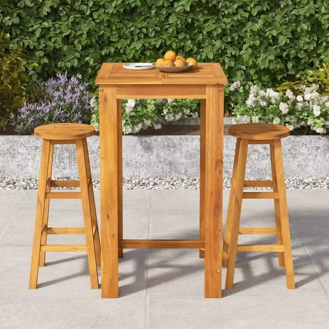 Berkfield Home 3 Piece Garden Bar Set in Brown Oiled Solid Acacia Wood