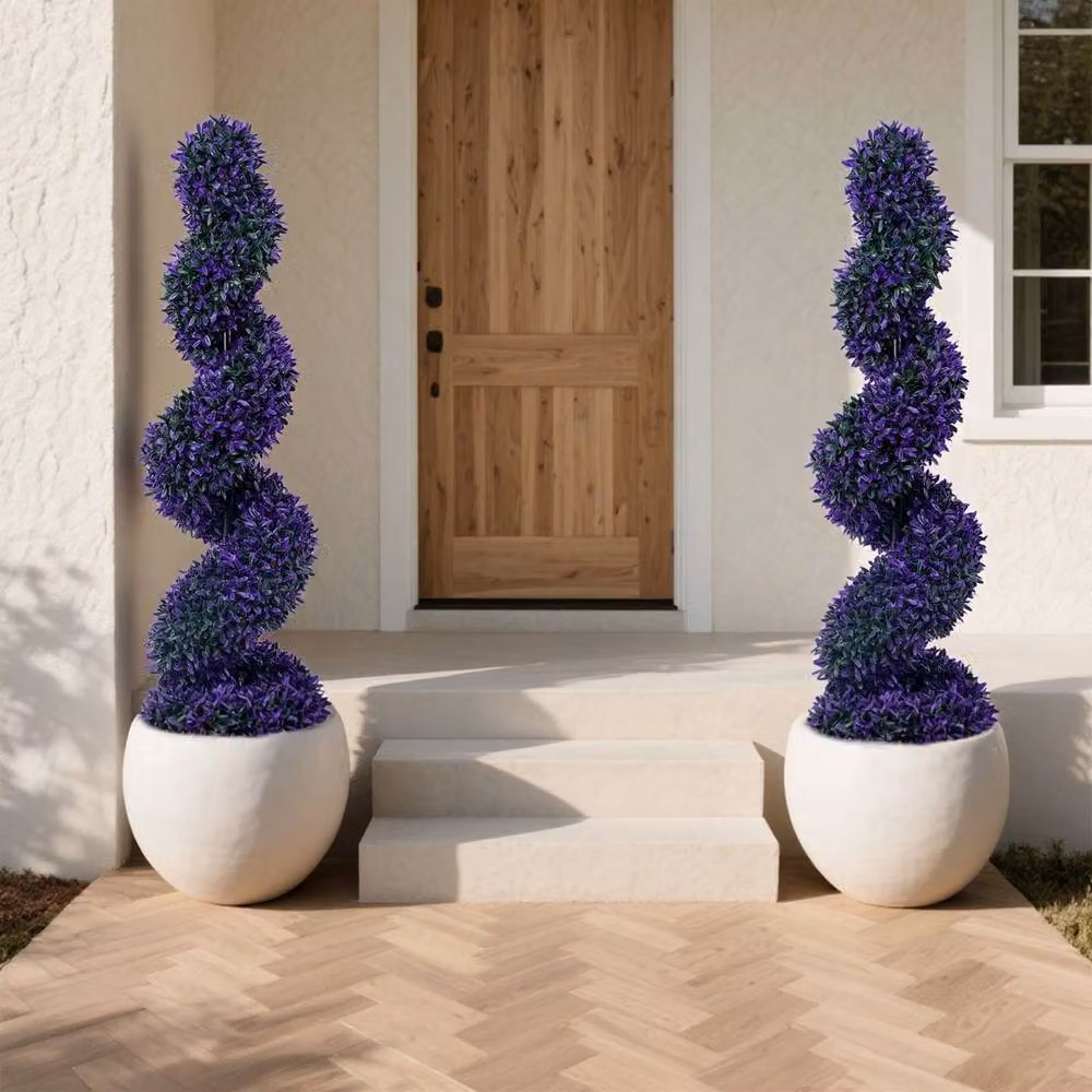 VOGREX Set of 2 Purple Artificial Spiral Topiary Trees, 121.92 cm Height – 4