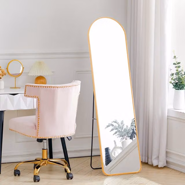 Livingandhome Modern Rectangular Metal Full Length Mirror, Gold or Black, Hanging or Standing