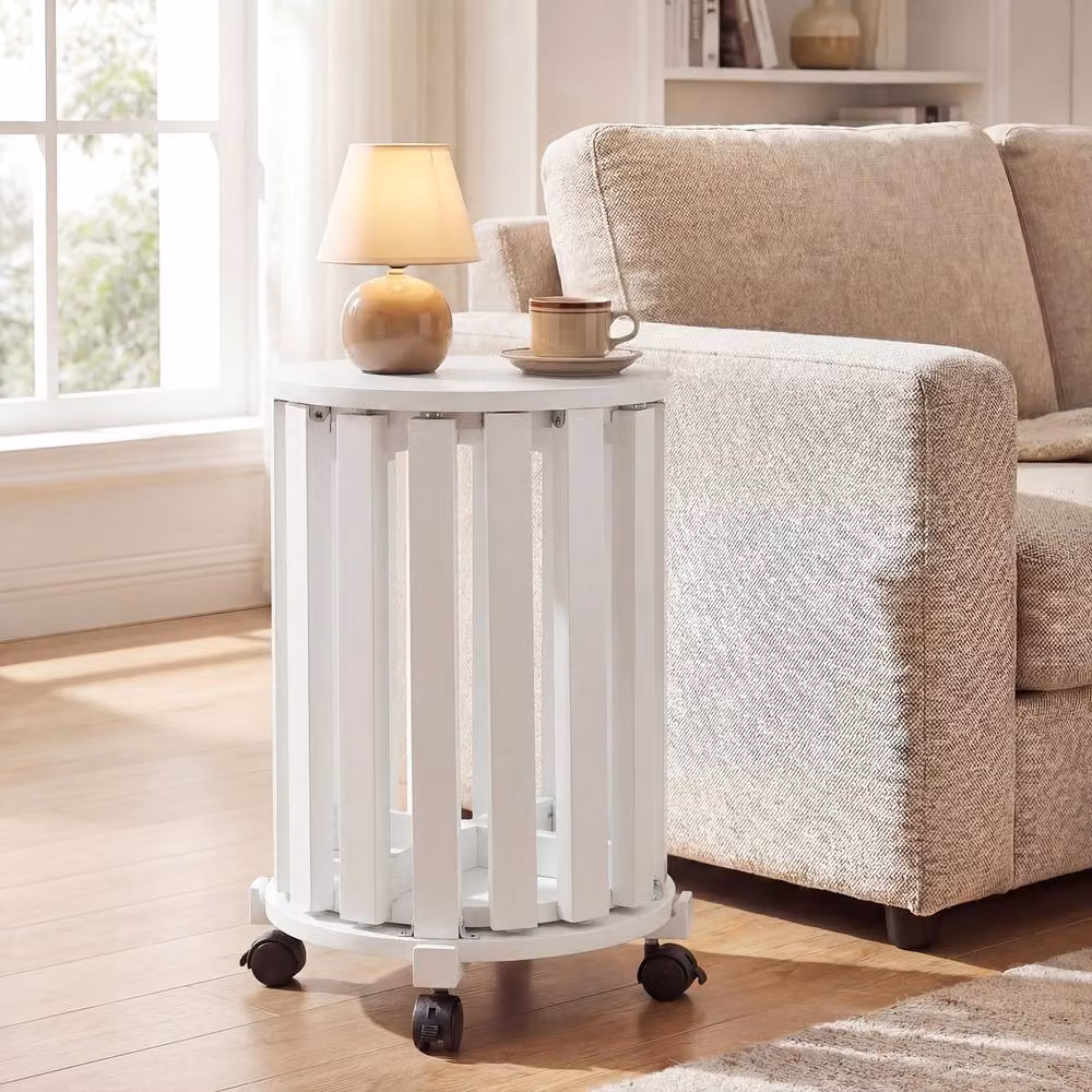 Costway Set of 4 Stackable Wooden Nesting Dining Stools with Rolling Base in White – 3