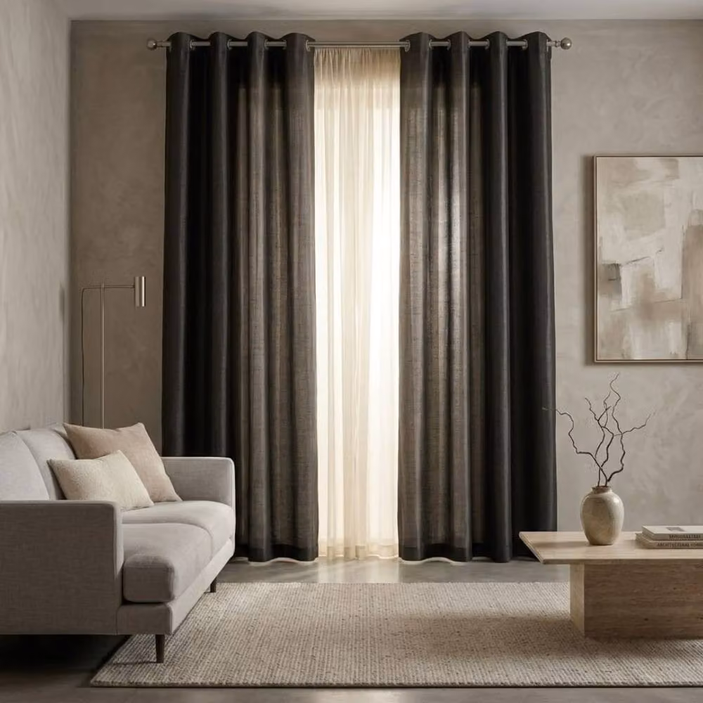 Home Luxe Interior Black Faux Silk Eyelet Curtains, 1 Pair, Width: 167 cm, Drop: 137 cm – 2