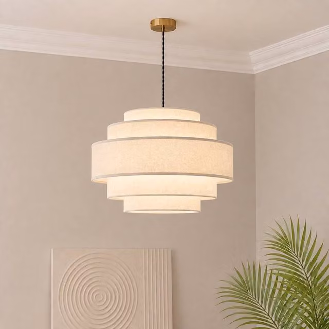 CGC Lighting Soma Five Layered Cream Fine Linen Drum Lampshade