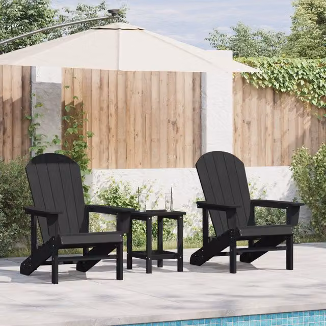 Berkfield Home Set of 2 Adirondack Chairs in Black HDPE, W/D/H: 74 x 82 x 90 cm – 1
