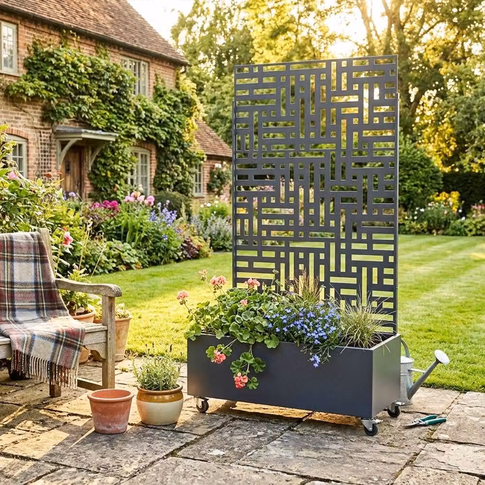 Nicoman Metal Outdoor Privacy Screen with Plant Pot Geometric Garden Divider in Anthracite Grey, H: 180 cm, W: 90 cm, D: 40 cm – 5