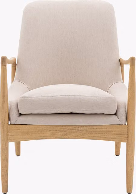 Perch & Parrow Dandy Mid-Century Armchair in Beige Fabric with Solid Oak Wood Frame
