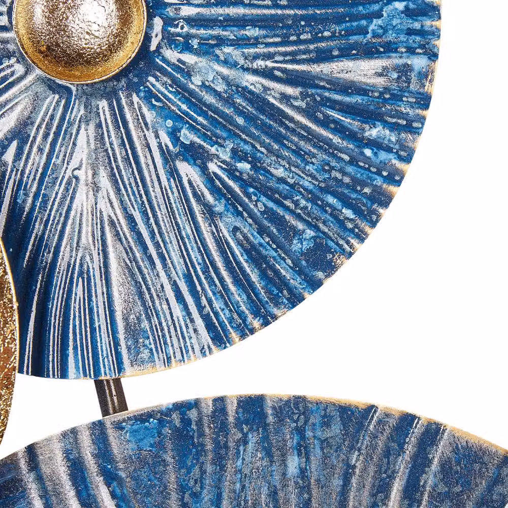 Wyld and Coco Handcrafted Geometric Abstract Metal Wall Art in Blue and Gold, W: 90 cm, H: 70 cm – 3