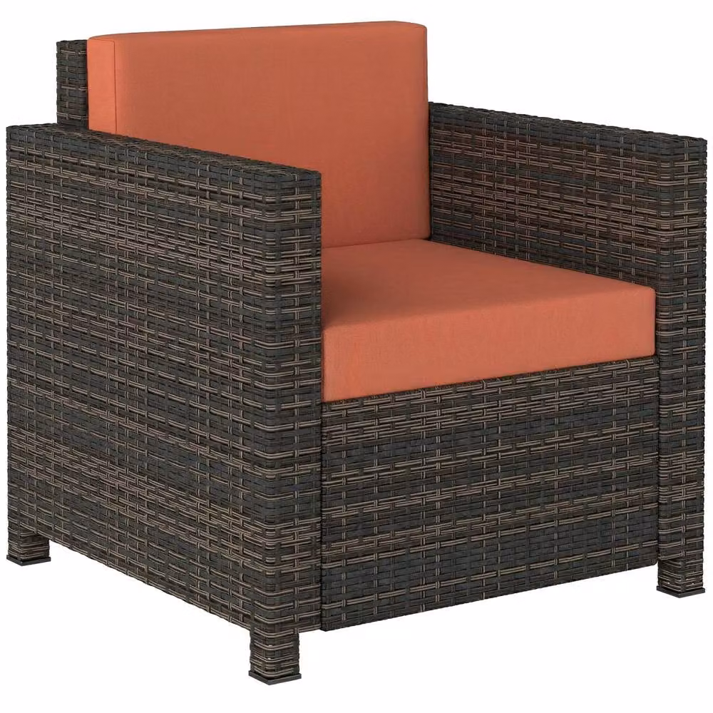 Wyld Haus Noette Faux Rattan Garden Armchair with Brown and Orange Cushions – 2