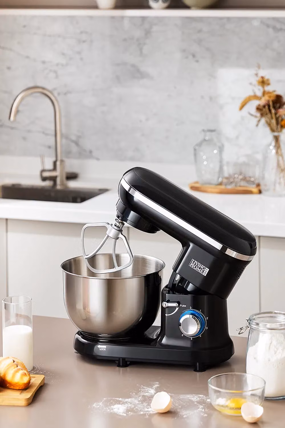 Living and Home 3-in-1 Multi-Function Household Stand Mixer with 5.5-Quart Mixing Bowl and 6 Speeds, Black – 3