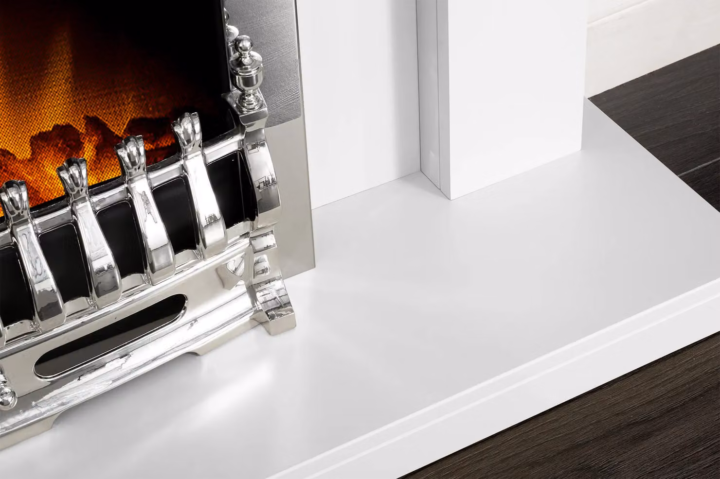 Adam Fires & Fireplaces Adam Sutton Fireplace in Pure White with Blenheim 43 Inch Grey Electric Fire in Chrome – 5