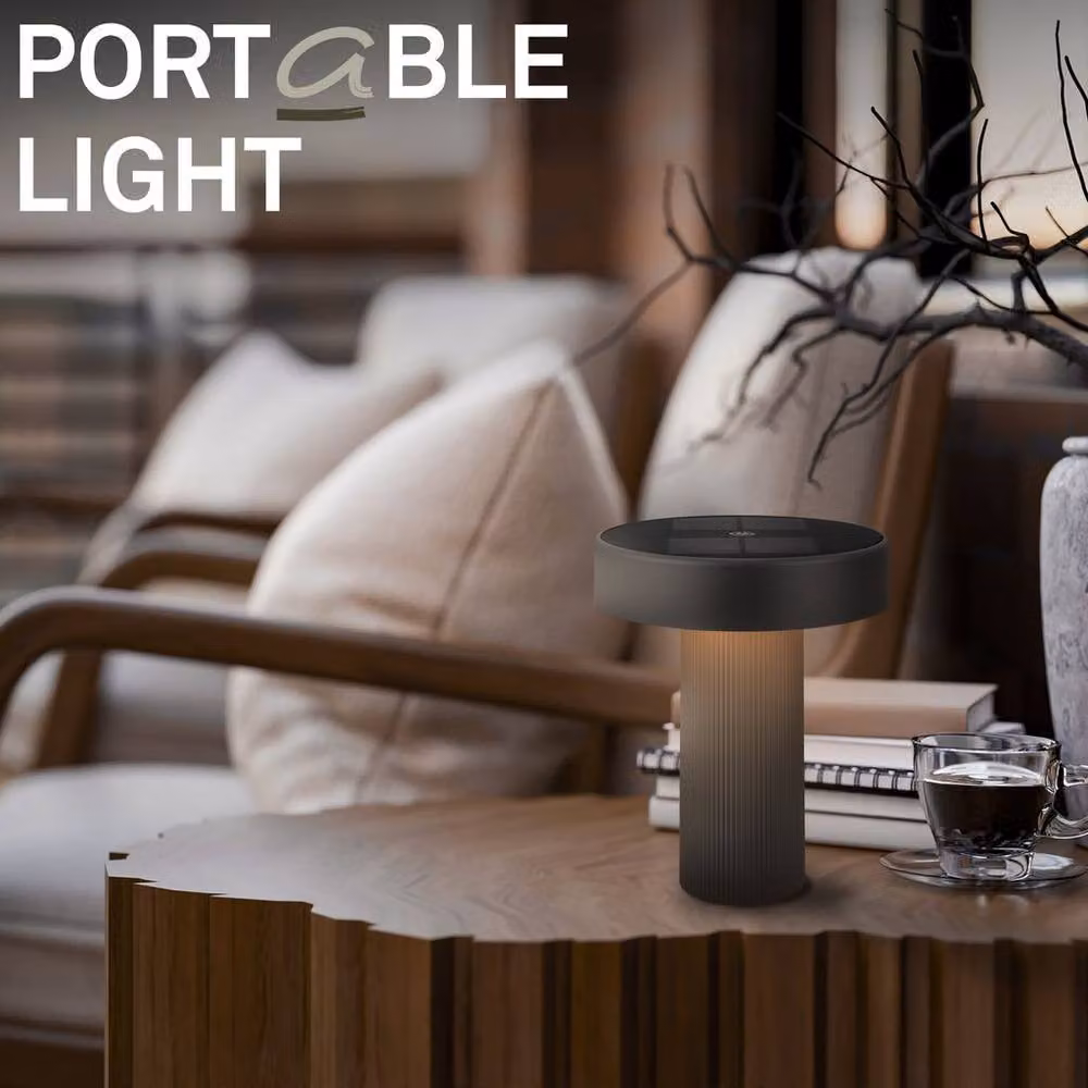 Briloner Poga Rechargeable LED Solar Table Lamp, Dimmable Night Light, Black/Grey, H 20 cm x W 16 cm x D 16 cm – 4
