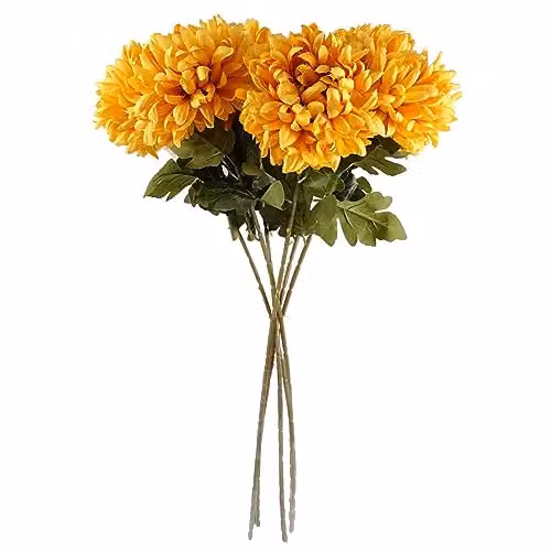 Leaf Design Chrysanthemum Artificial Silk Flowers in Orange, Gold and Yellow – 2