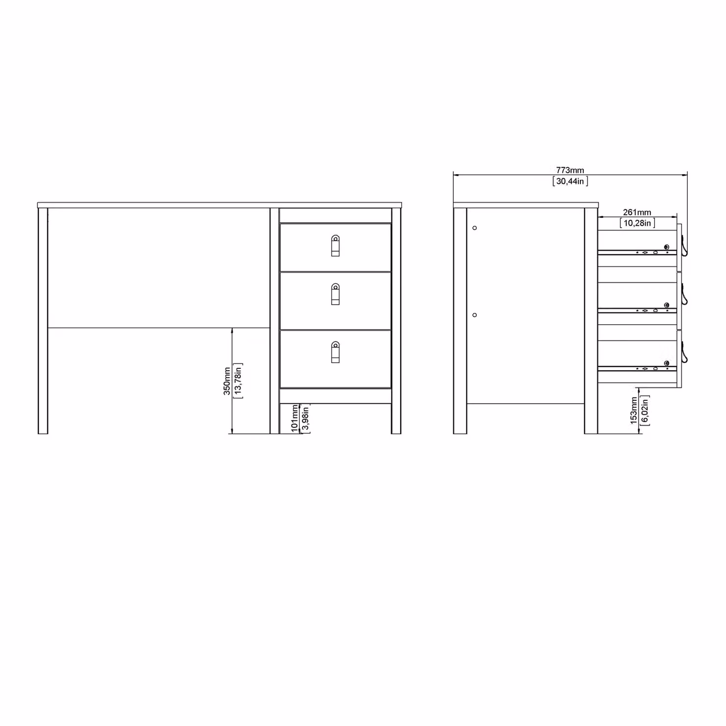 Furniture To Go Madrid Writing Desk with 3 Drawers in Matt Black and Jackson Hickory Oak – 2