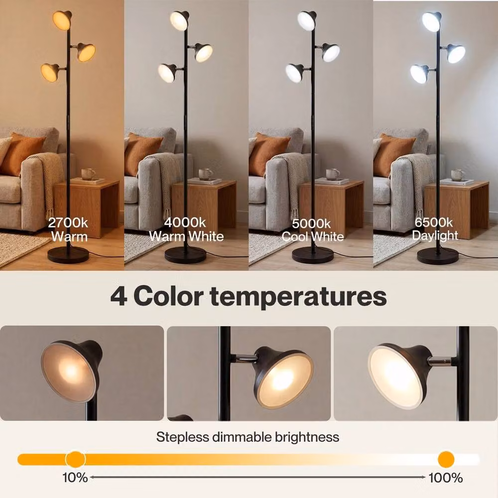 VOGREX 3-Light Dimmable Black Floor Lamp with Remote Control and Touch Function – 2