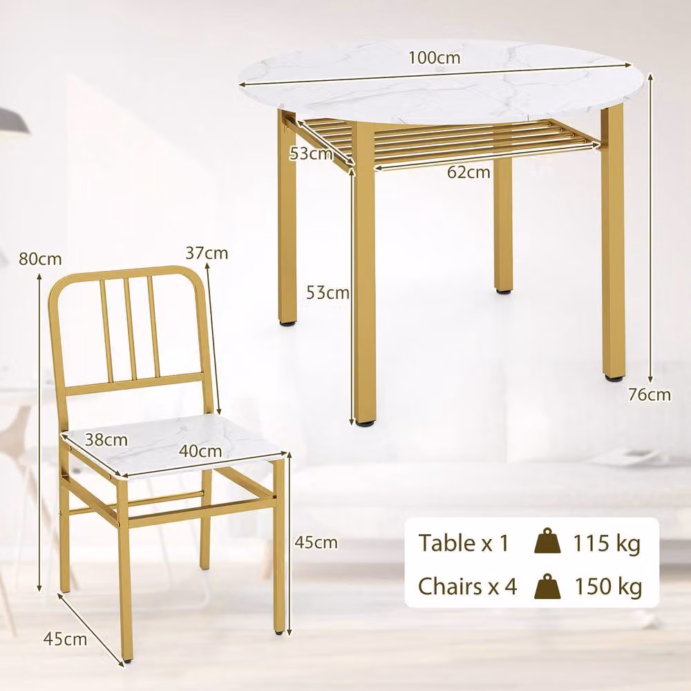 Costway 5 Piece Round Dining Table and 4 Chairs Set in White – 2