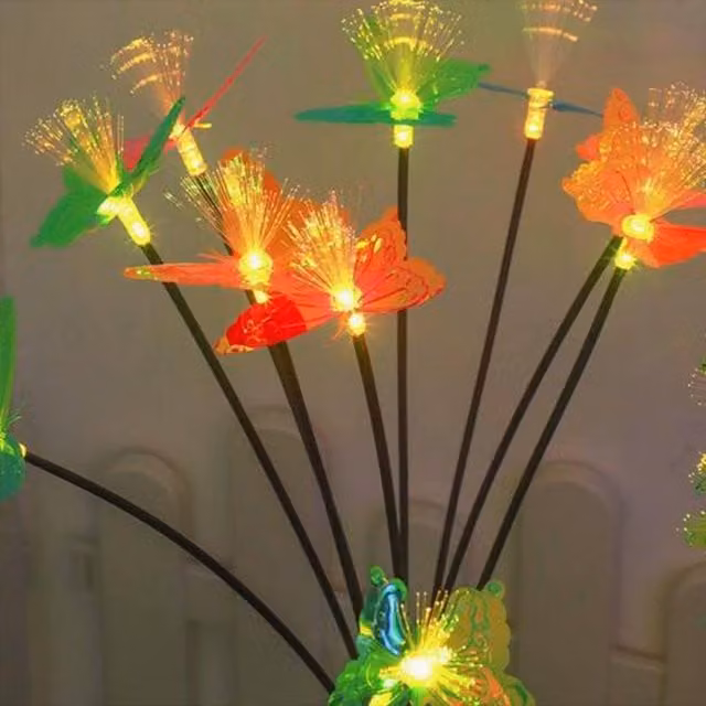 Quipulse Solar Garden Stake Decor Lights with 8 Multicolour Fiber Optic Butterfly Heads