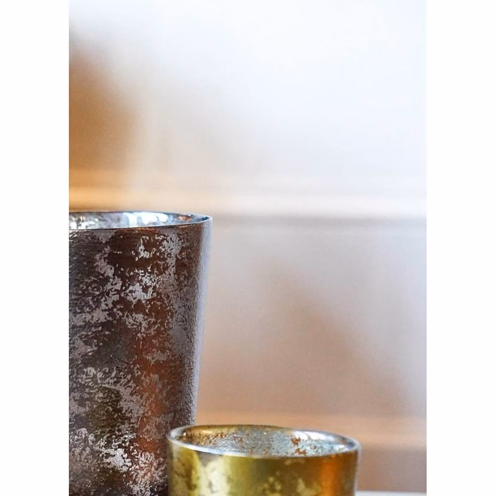 Lemon Pavilion Furniture and Decor Antique Metallic Bronze Glass Tealight Holder, W: 15.5 cm, D: 15.5 cm, H: 19 cm – 2