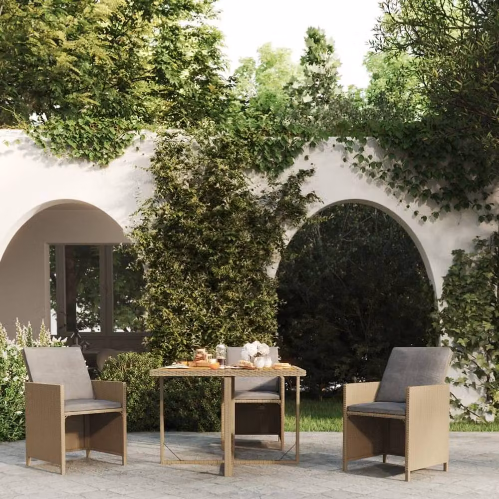 Berkfield Home Beige Poly Rattan and Acacia Wood Square Garden Table W/D/H: 109 x 107 x 74 cm – 2