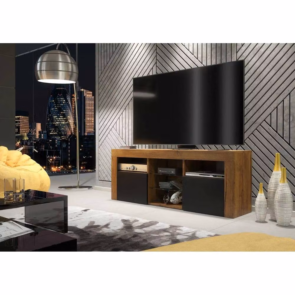 Mex Furniture PAWNORA Industrial TV Unit and Cabinet in Brown and Black Oak Wood – 5