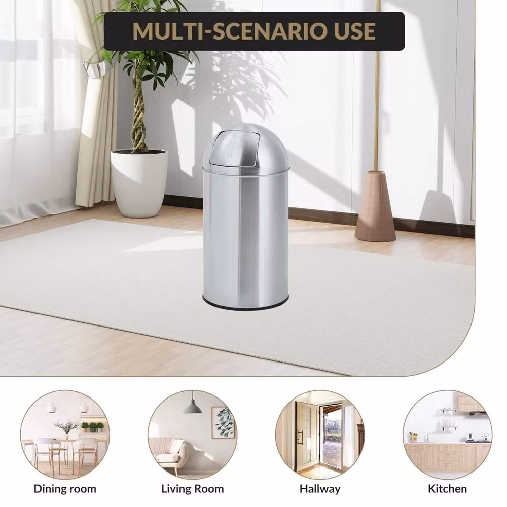 VOGREX Stainless Steel Swing Lid Kitchen Bin in Metallic Silver – 3