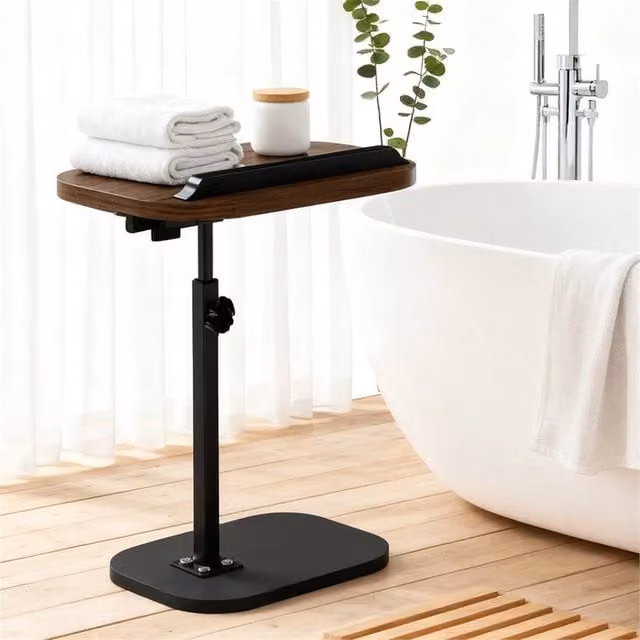 Nordara Black Walnut Adjustable C-Shaped Sofa Side End Table in Brown and Black – 1