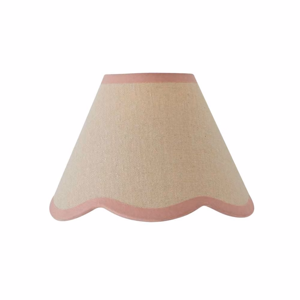 ValueLights Florie Natural Linen Tapered Scalloped Mini Lamp Shade with Pastel Trim in Baby Pink – 2