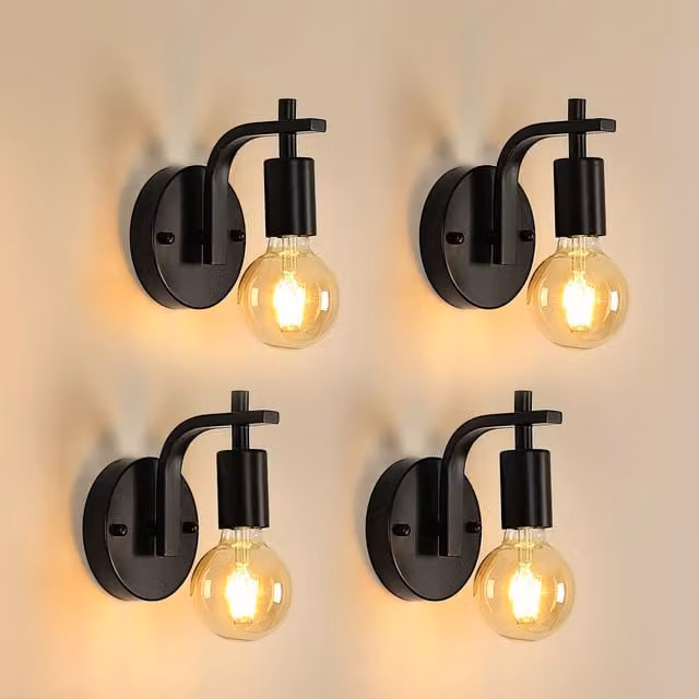 Pheashine Set of 4 Industrial Metal Wall Sconces in Black with E27 Base