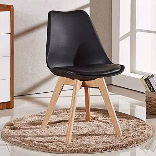 Life Interiors Tulip Dining Chair with Black Synthetic Leather Padded Seat and Wood Legs – 10