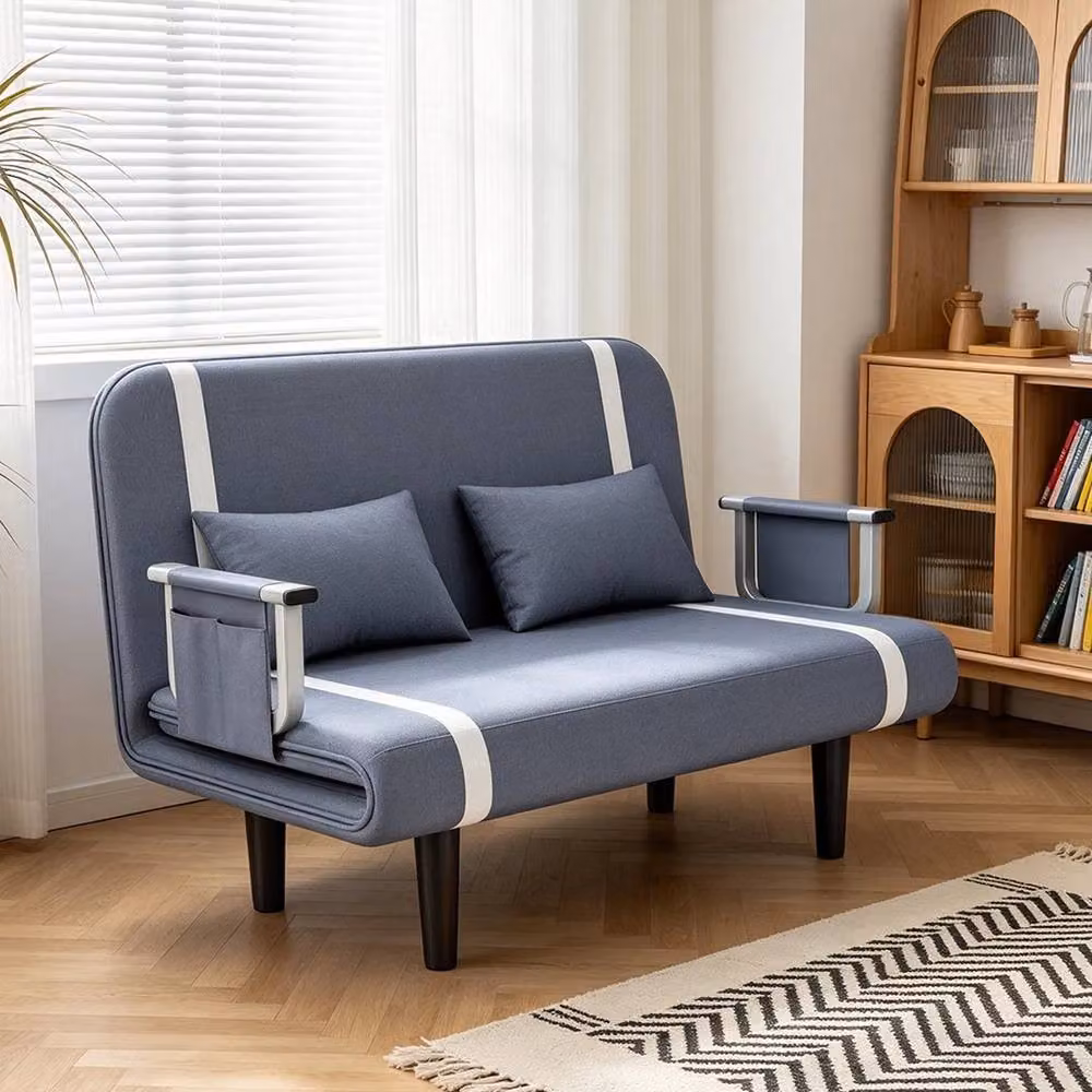 PAWNORA Grey Fabric Double Sofa Bed Sleeper with Click-Clack Recliner Function – 10