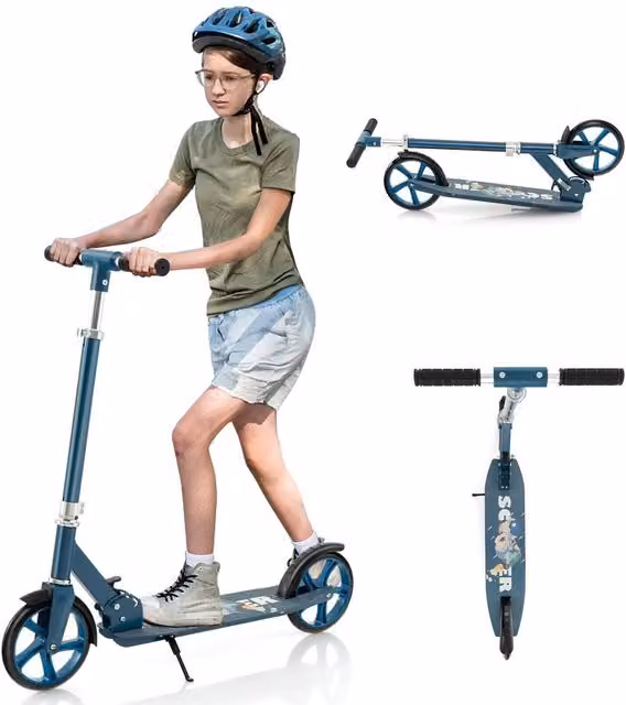 Costway Blue Foldable Aluminium Scooter with Height Adjustment and Brake