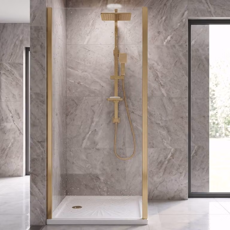 Balterley Fixed Glass Single Side Panel in Gold, H: 190 cm x W: 100 cm x D: 10 cm
